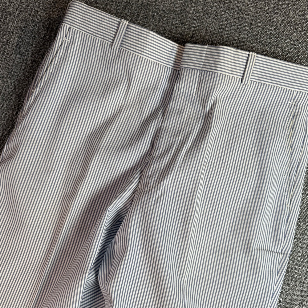 Chaps of South Hills Seersucker Pants Blue White Stripe Made USA Vintage | 31x31